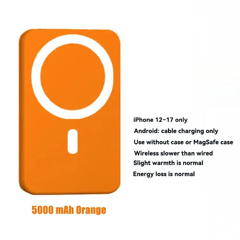 5000mAh Magnetic Power Bank for iPhone 12-17 Series, Portable MagSafe Wireless Charger