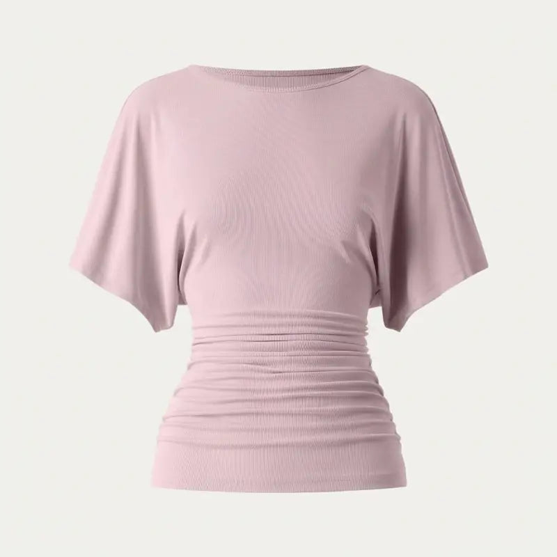 Effortless Boatneck Batwing Sleeve Side Ruched Top - Stylish & Comfortable Women's Fashion baju kelawar outfit Quiet Luxury Essential cute spring clothes women's summer tops summerwins