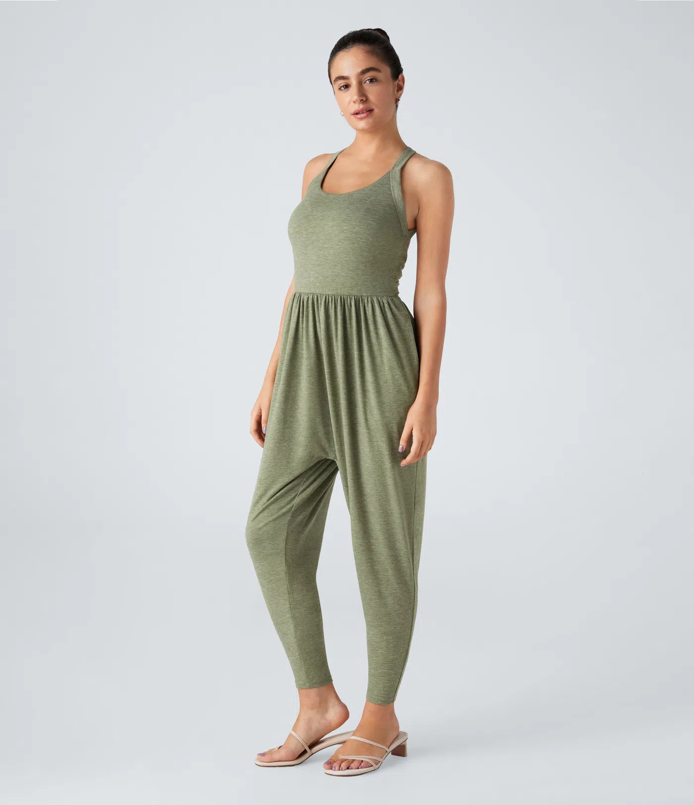 U Neck Harem Casual Jumpsuit with Pockets-Easy Peezy Edition DD-F Cups