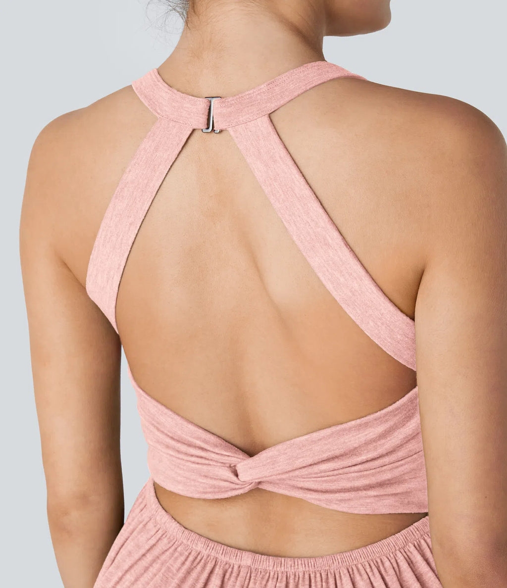 U Neck Harem Casual Jumpsuit with Pockets-Easy Peezy Edition DD-F Cups
