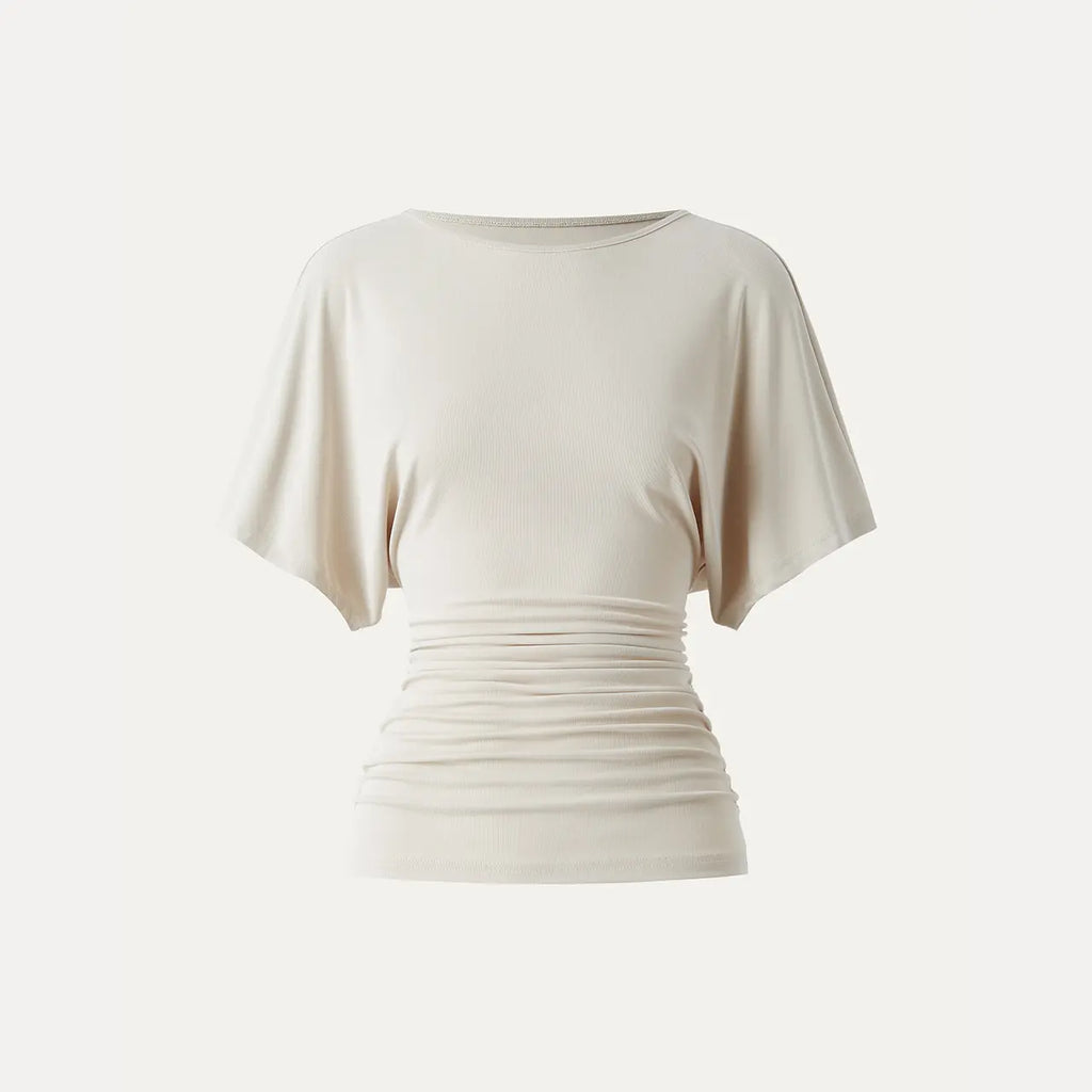 Effortless Boatneck Batwing Sleeve Side Ruched Top - Stylish & Comfortable Women's Fashion baju kelawar outfit Quiet Luxury Essential cute spring clothes women's summer tops summerwins