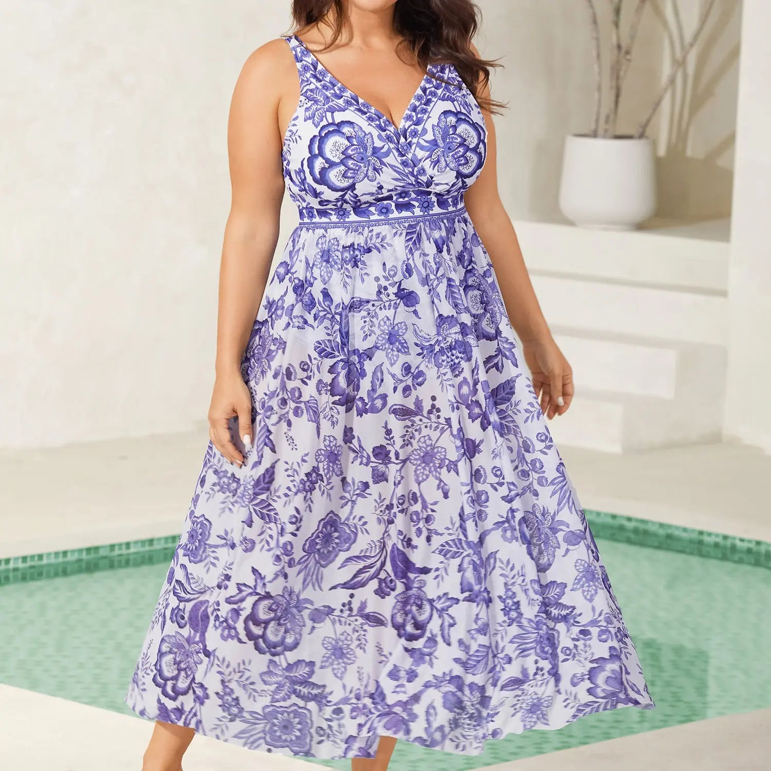 Floral Print Ruched Mesh Swimsuit & Sarong
