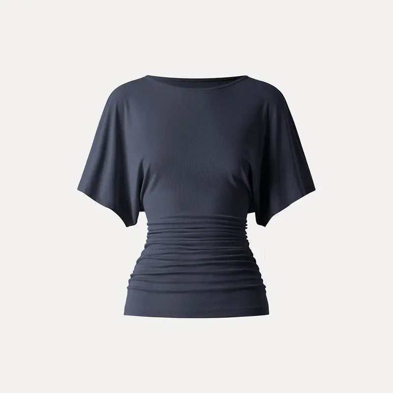 Effortless Boatneck Batwing Sleeve Side Ruched Top - Stylish & Comfortable Women's Fashion baju kelawar outfit Quiet Luxury Essential cute spring clothes women's summer tops summerwins