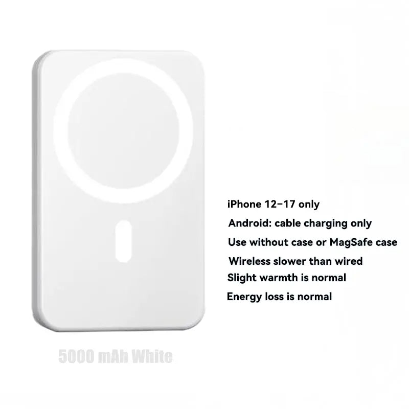 5000mAh Magnetic Power Bank for iPhone 12-17 Series, Portable MagSafe Wireless Charger