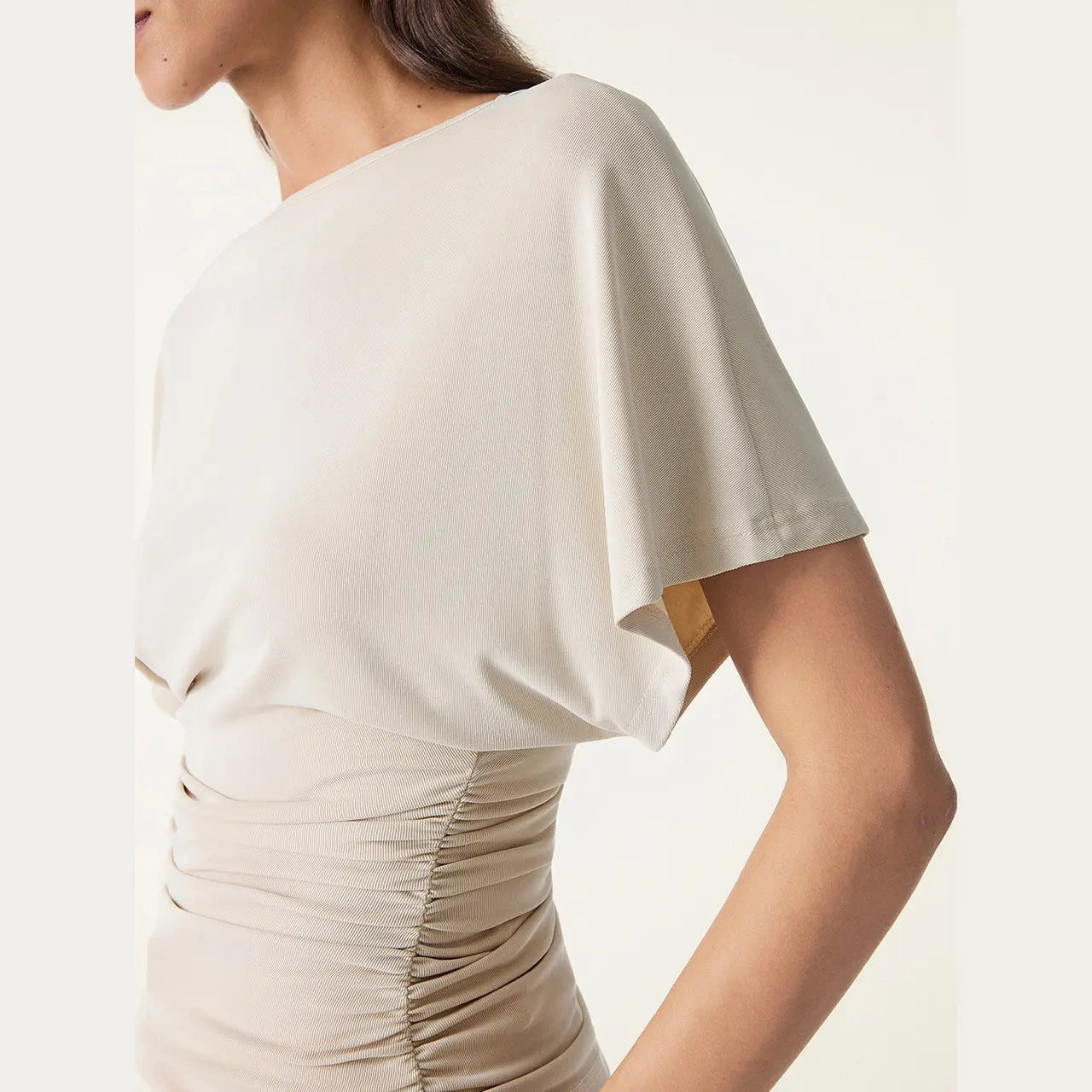 Effortless Boatneck Batwing Sleeve Side Ruched Top - Stylish & Comfortable Women's Fashion baju kelawar outfit Quiet Luxury Essential cute spring clothes women's summer tops summerwins