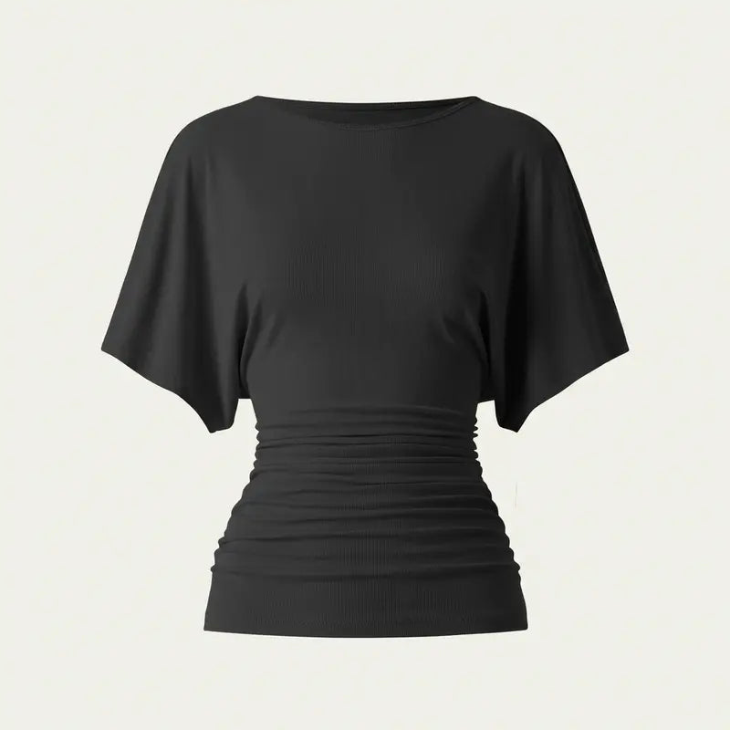 Effortless Boatneck Batwing Sleeve Side Ruched Top - Stylish & Comfortable Women's Fashion baju kelawar outfit Quiet Luxury Essential cute spring clothes women's summer tops summerwins