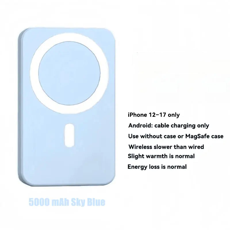 5000mAh Magnetic Power Bank for iPhone 12-17 Series, Portable MagSafe Wireless Charger