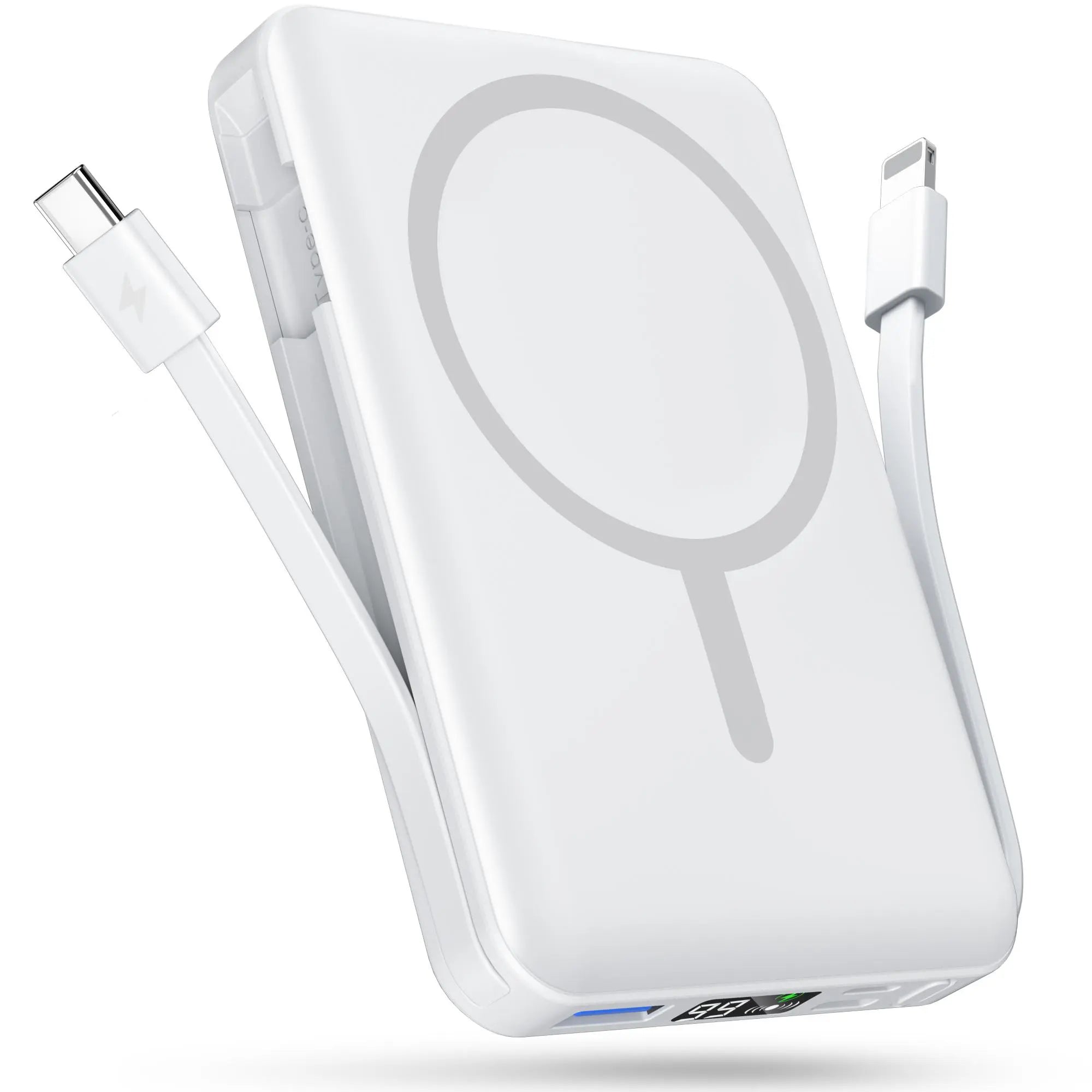 10000mAh Magnetic MagSafe Power Bank, Wireless Charger with LED Display, Dual USB-C & Lightning Cables, USB Output, Portable Mobile Device Accessories for iPhone 17/16/15/14/13/12 Series