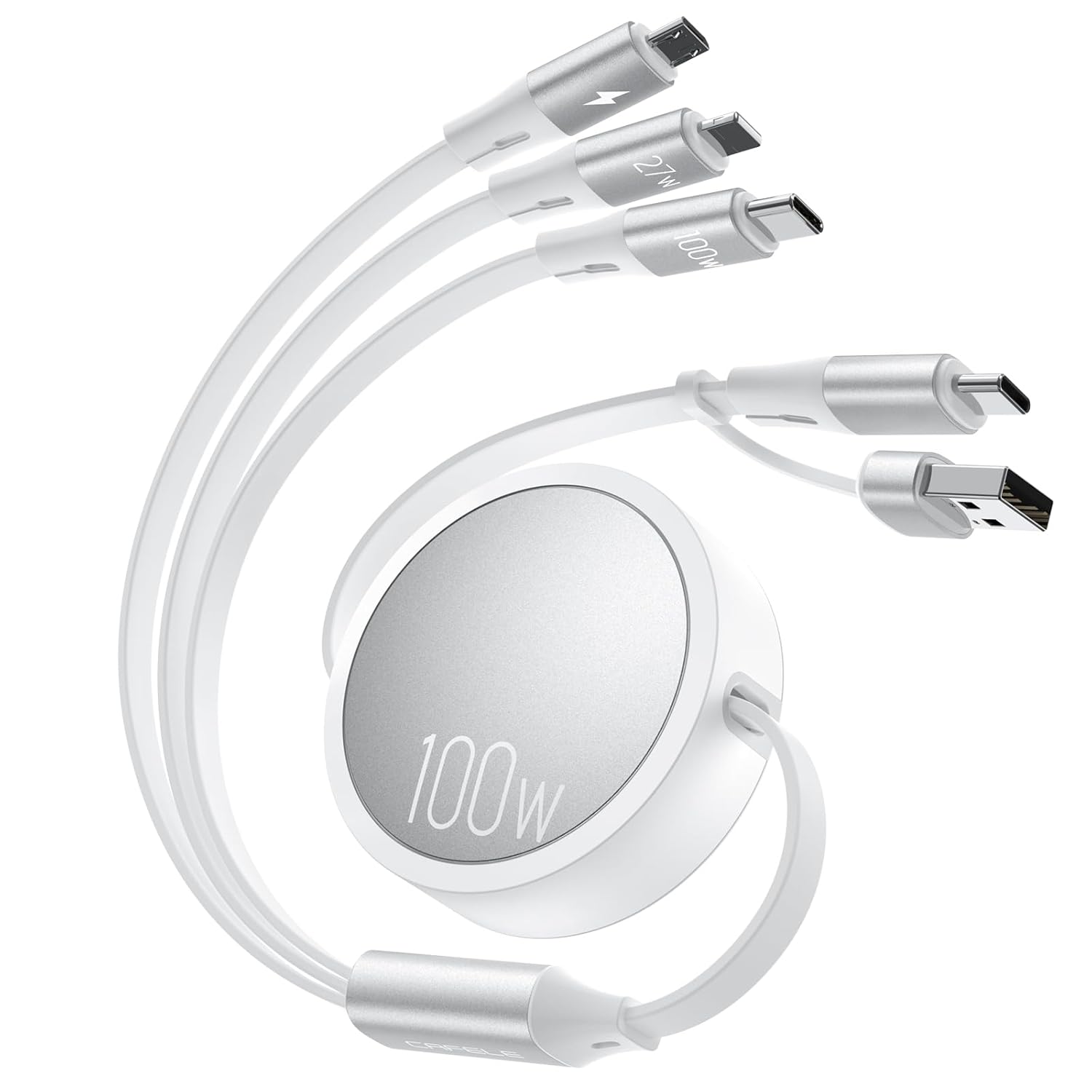 HDRGK 100W Multi Charging Cable, 6-in-1 Retractable USB C/A Cable, 5A Fast Charger Cord for Multiple Devices with Type C/L/Micro Ports for Phone 17 16 15 14 Pro Max, S24/S23, MBook, Pad (4.3ft)