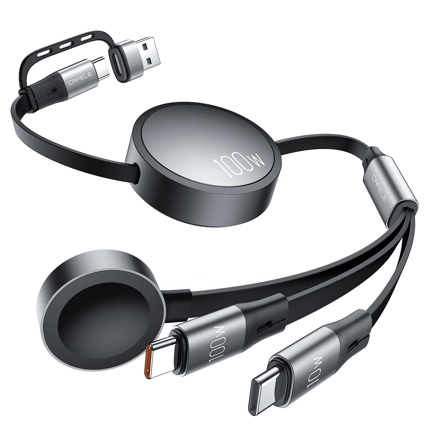 HDRGK 100W Multi Charging Cable, 6-in-1 Retractable USB C/A Cable, 5A Fast Charger Cord for Multiple Devices with Type C/L/Micro Ports for Phone 17 16 15 14 Pro Max, S24/S23, MBook, Pad (4.3ft)