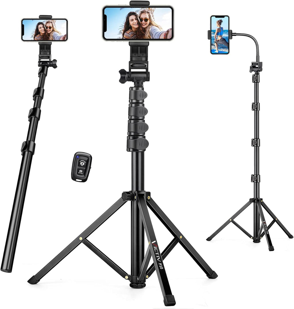 Phone Tripod, 86" Tall Tripod for iPhone with Flexible Gooseneck & Remote, Portable Aluminum Cellphone Stand for Selfies, Video Recording,Travel, Compatible with iPhone Android