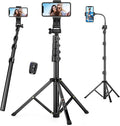 Phone Tripod, 86" Tall Tripod for iPhone with Flexible Gooseneck & Remote, Portable Aluminum Cellphone Stand for Selfies, Video Recording,Travel, Compatible with iPhone Android