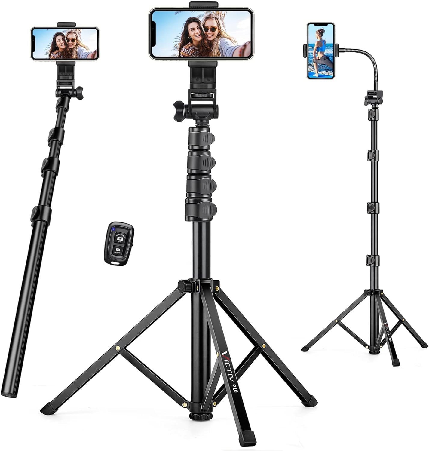Phone Tripod, 86" Tall Tripod for iPhone with Flexible Gooseneck & Remote, Portable Aluminum Cellphone Stand for Selfies, Video Recording,Travel, Compatible with iPhone Android