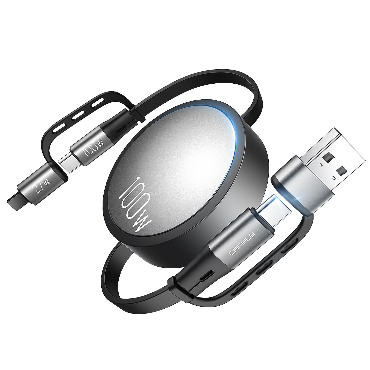 HDRGK 100W Multi Charging Cable, 6-in-1 Retractable USB C/A Cable, 5A Fast Charger Cord for Multiple Devices with Type C/L/Micro Ports for Phone 17 16 15 14 Pro Max, S24/S23, MBook, Pad (4.3ft)