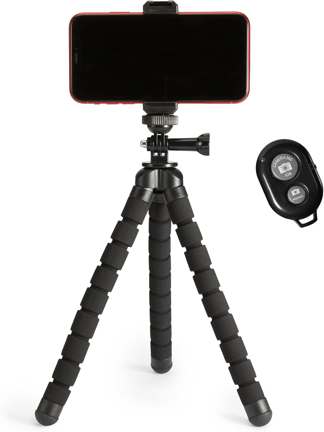 HDRGK Portable and Flexible Tripod with Wireless Remote and Smartphone Clamp, 10-inch, Black