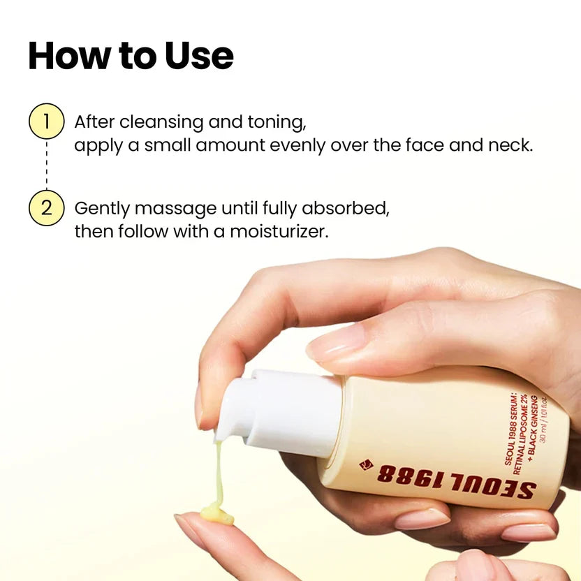 SEOUL 1988 Retinal Serum – Formulated with Advanced Retinal Liposome 2% and 58% Black Ginseng Extract | Fine Lines and Skin Texture Care Serum | Korean Skincare, 30ml / 1.01 fl oz