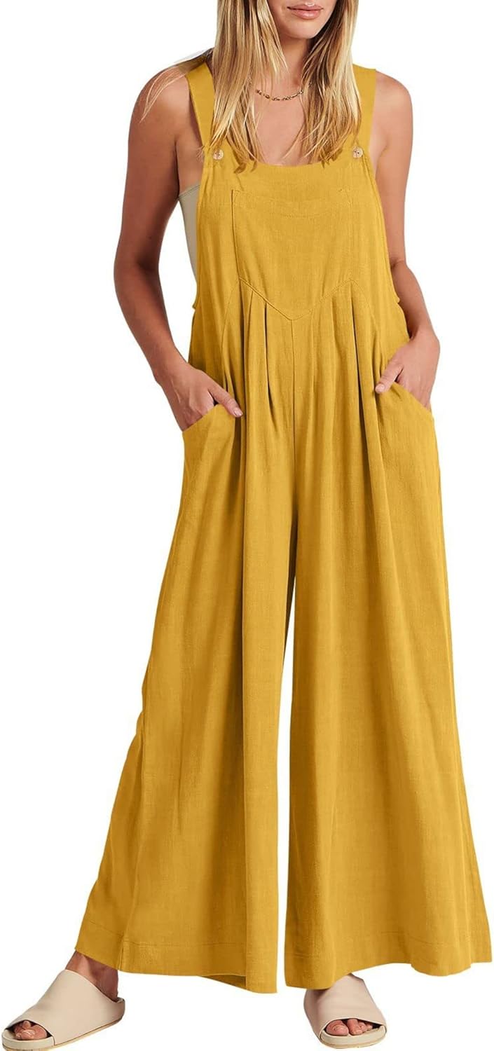Jumpsuits for Women Long Bib Pants Wide Leg Jumpsuits Baggy Casual Rompers Onesies Sleeveless Jumpsuit With Pockets