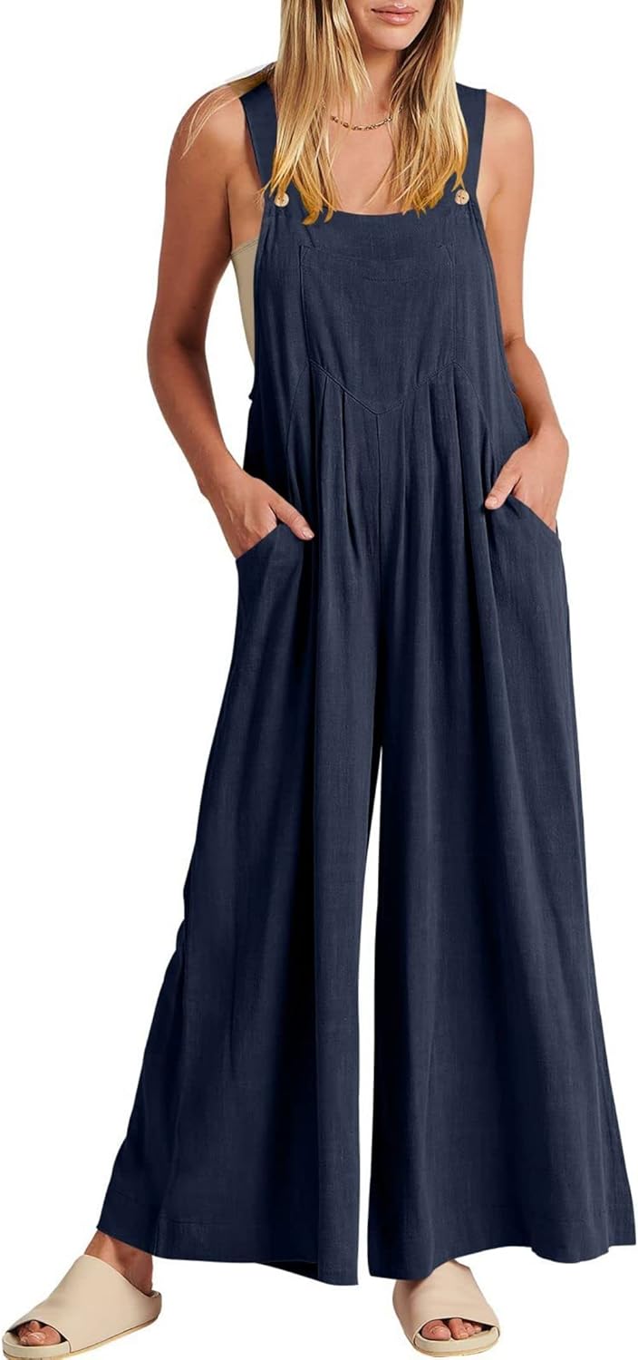 Jumpsuits for Women Long Bib Pants Wide Leg Jumpsuits Baggy Casual Rompers Onesies Sleeveless Jumpsuit With Pockets