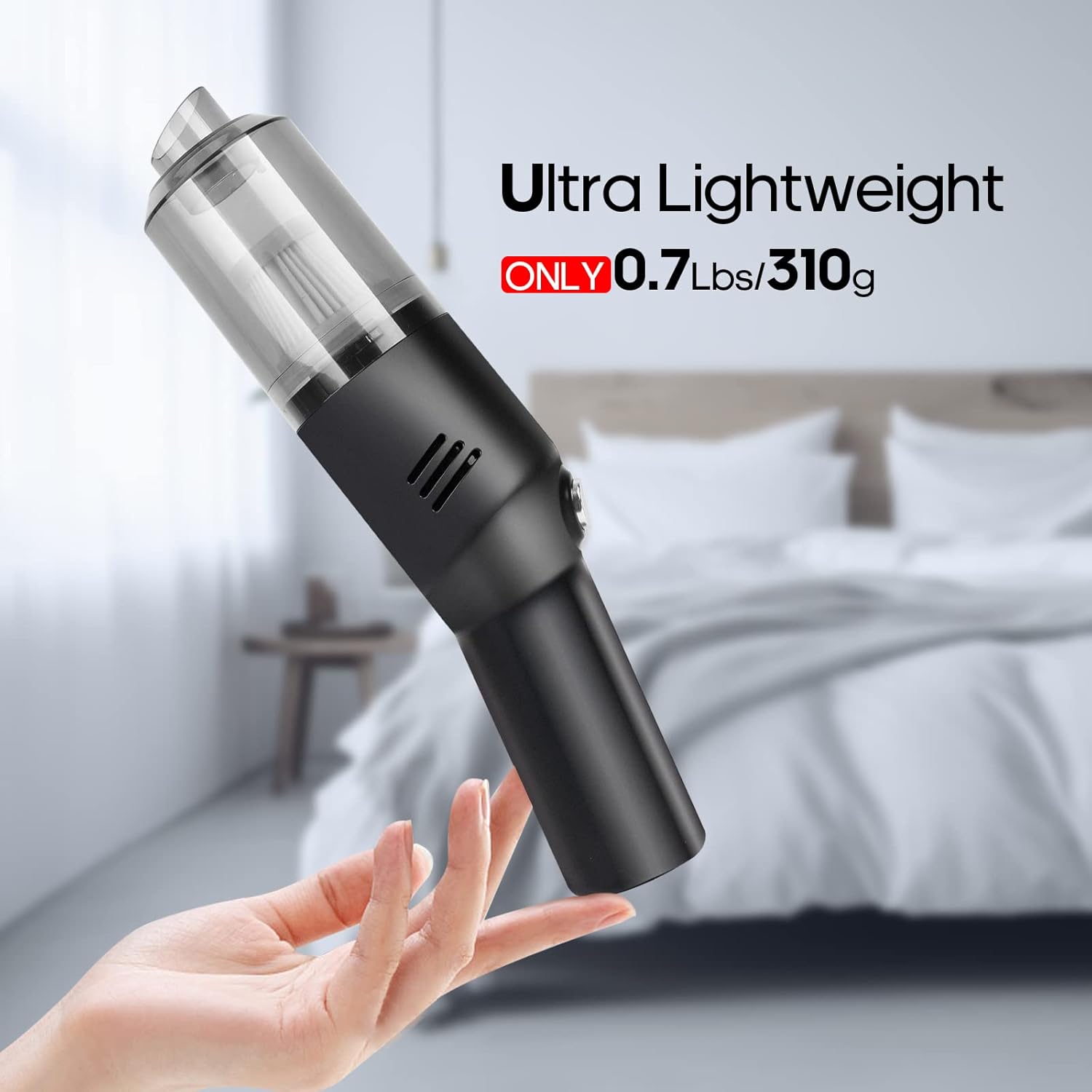 HDRGK Portable Mini Car Vacuum Cleaner, High Power Cordless(400g) Handheld Rechargeable Vacuum Cleaner for Desk V06