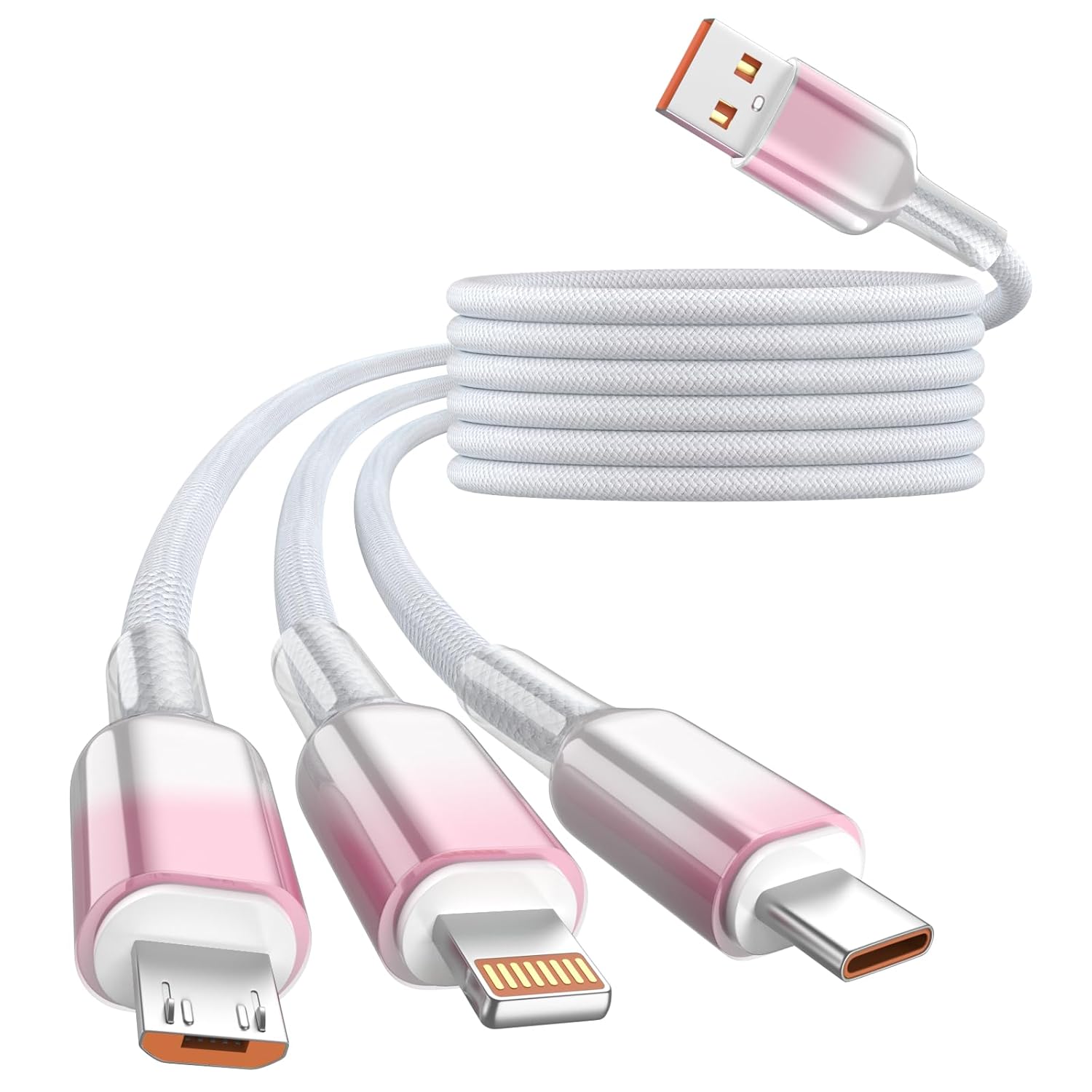 Multi Charging Cable,(2Pack 4FT) 3 in 1 Charging Cable for Multiple Devices, Nylon Braided Universal Charger Phone Charger Cord with Type-C,Micro USB,IP Port for iPhone16/15 Series/Phone&Pad