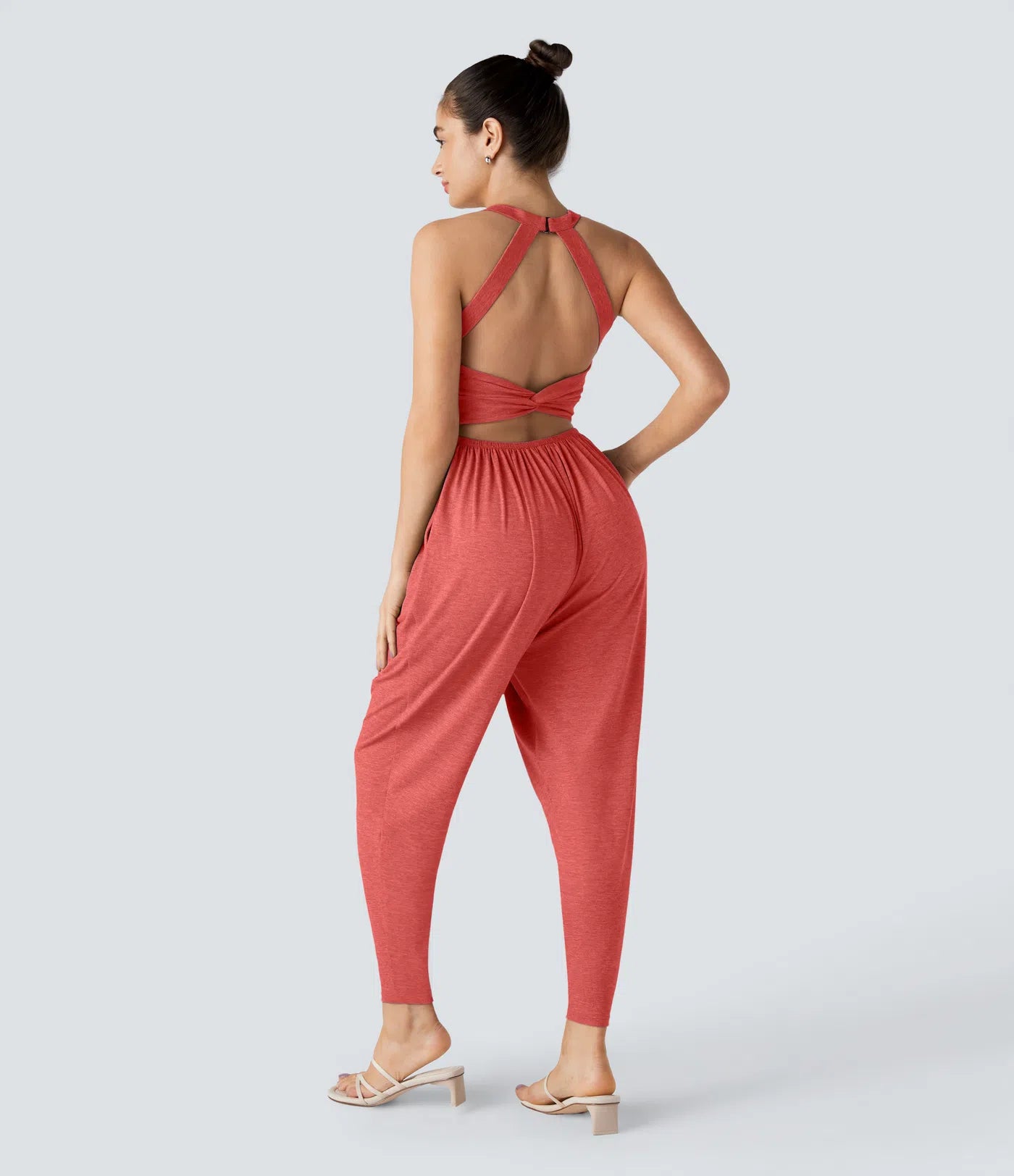 U Neck Harem Casual Jumpsuit with Pockets-Easy Peezy Edition DD-F Cups