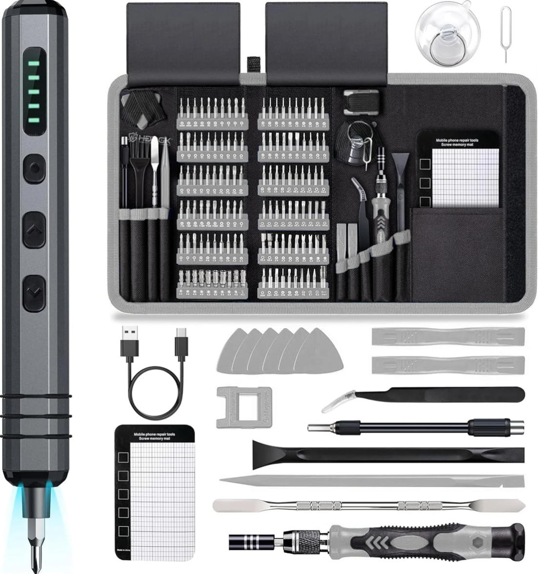 HDRGK Mini Electric Screwdriver Set 140-IN-1: Small Electric Screwdriver Cordless - 120 Precision Bits, 5 Torque Settings, LED Light, Magnetic Power Screwdriver Repair Tool Kit for PC RC Electronics