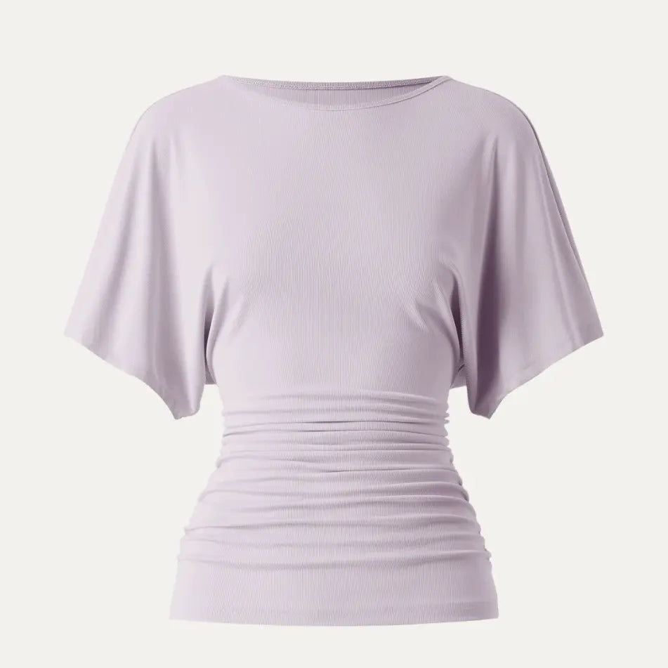 Effortless Boatneck Batwing Sleeve Side Ruched Top - Stylish & Comfortable Women's Fashion baju kelawar outfit Quiet Luxury Essential cute spring clothes women's summer tops summerwins
