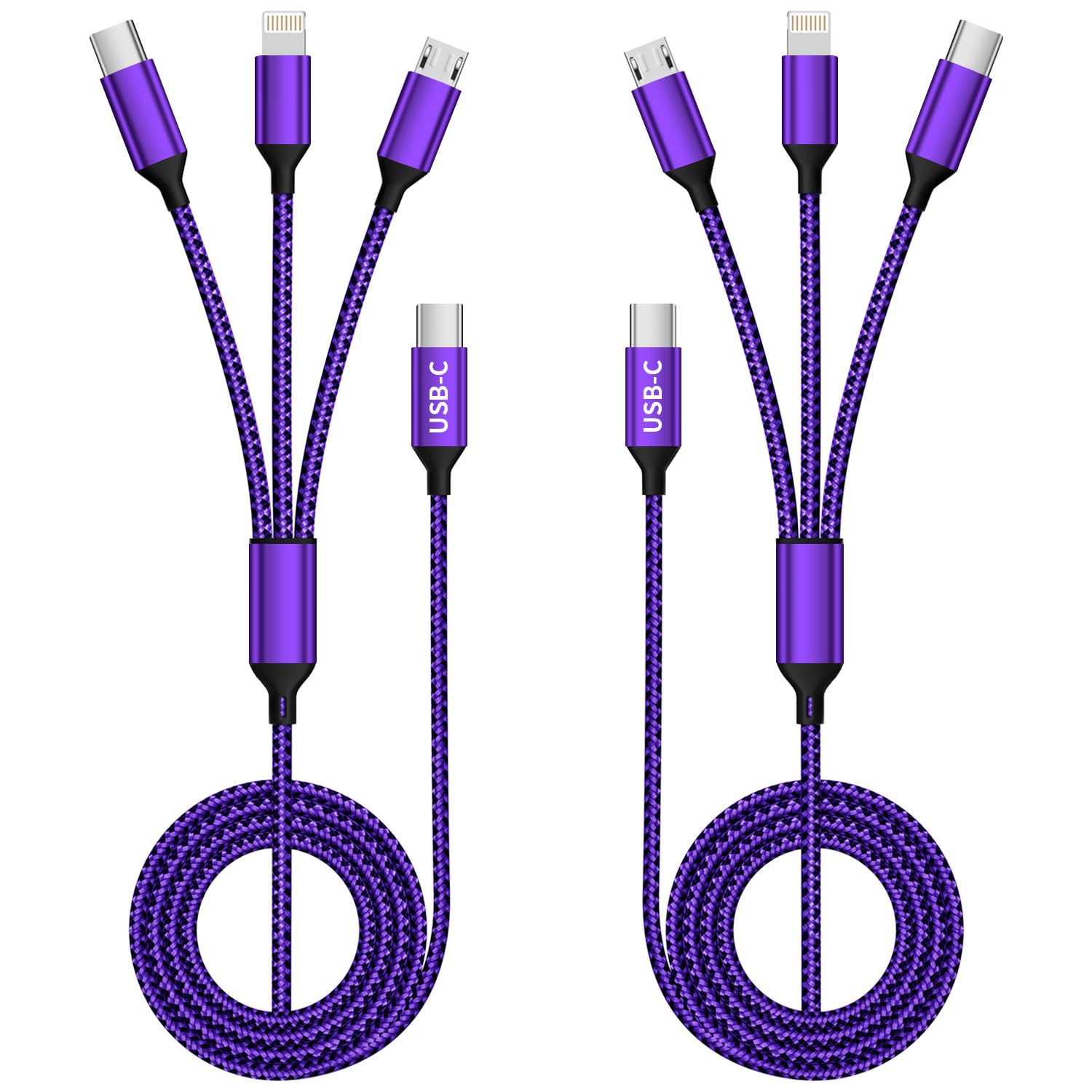 Multi Charging Cable,(2Pack 4FT) 3 in 1 Charging Cable for Multiple Devices, Nylon Braided Universal Charger Phone Charger Cord with Type-C,Micro USB,IP Port for iPhone16/15 Series/Phone&Pad