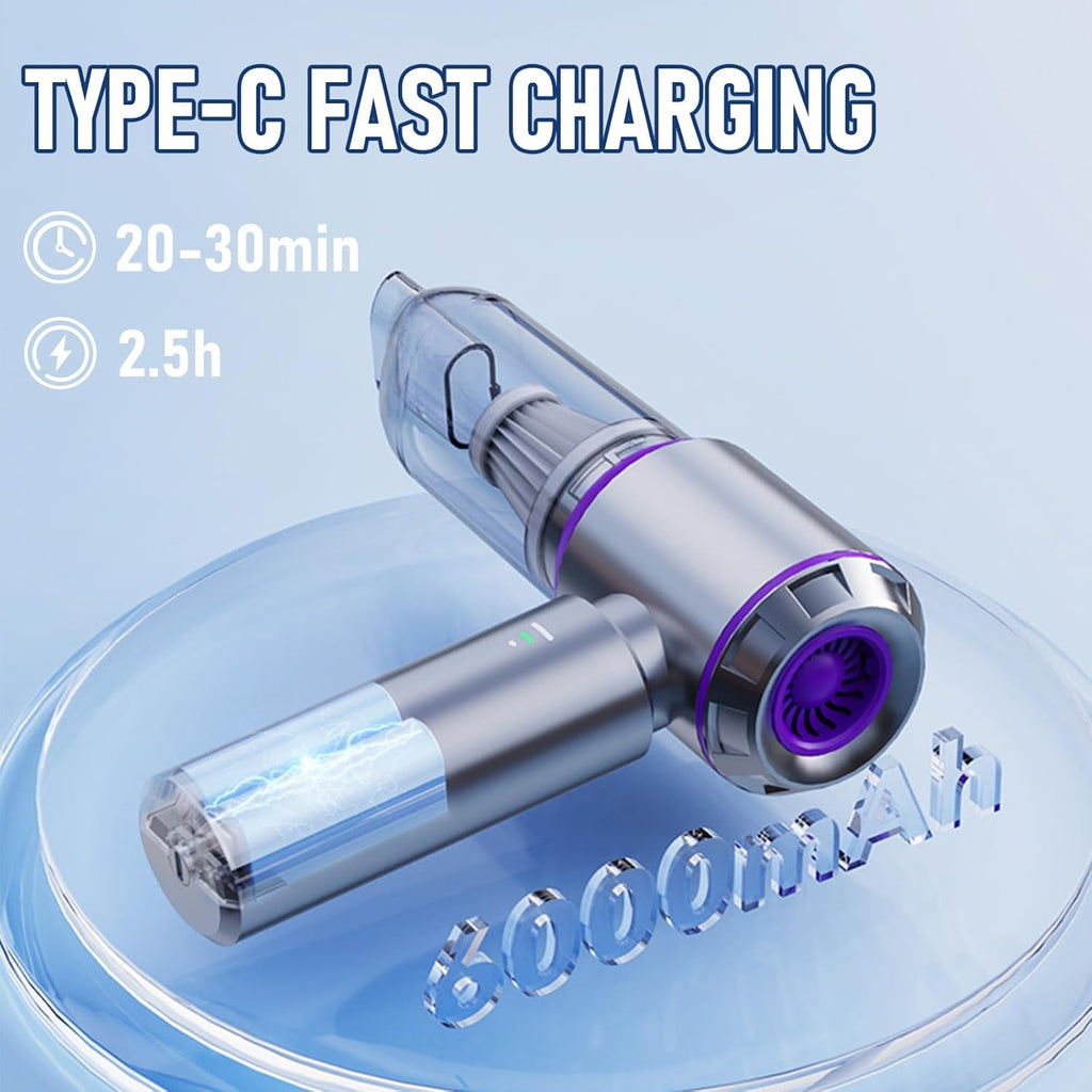 HDRGK Car Vacuum Portable Cordless 20000PA High Power 4-in-1 Compressed Air Duster & Air Blower & Pump Hand Held Vacuum with Brushless Motor for Car, Home, Office,Camping Ideal Gifts for Men & Women