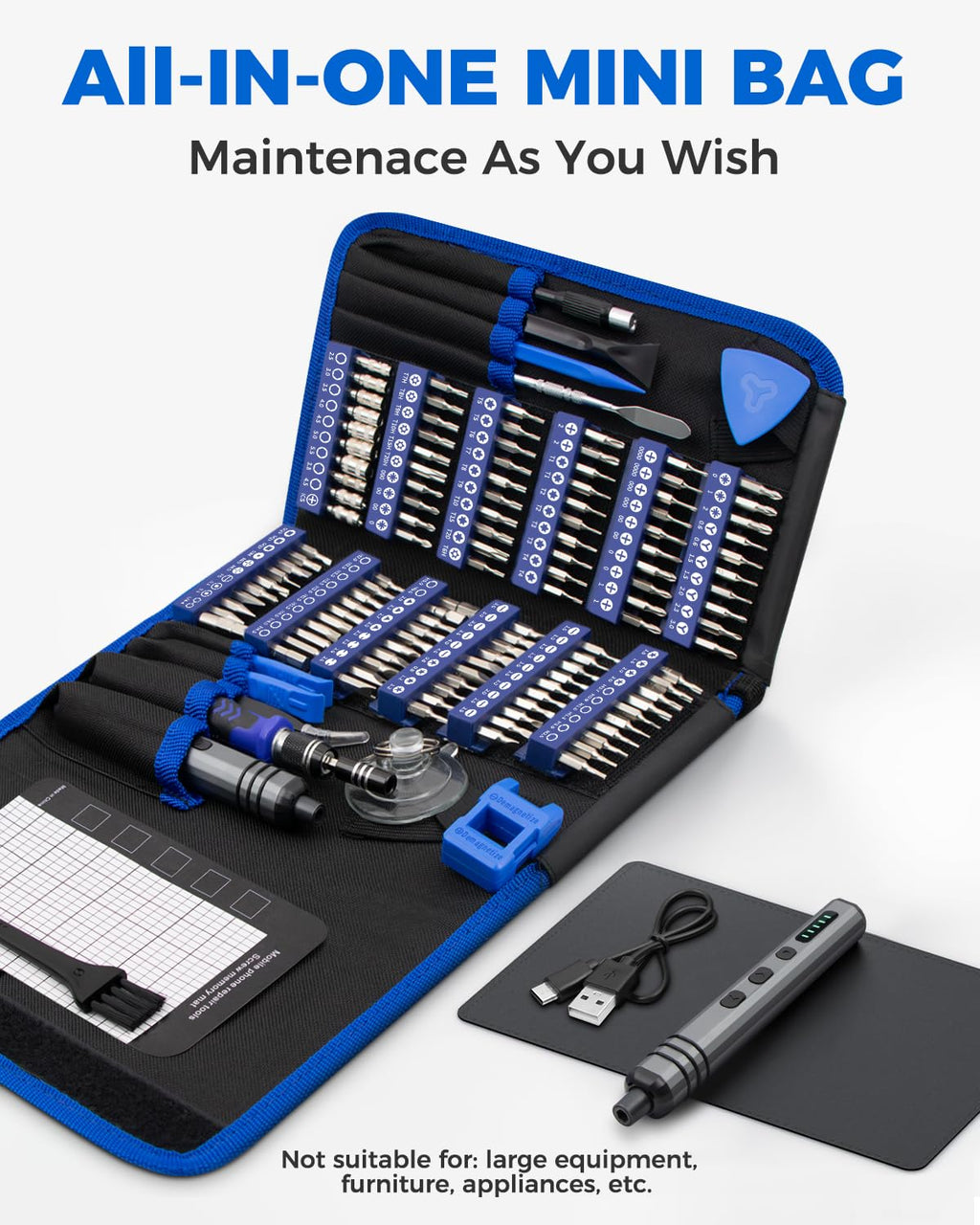 HDRGK Mini Electric Screwdriver Set 140-IN-1: Small Electric Screwdriver Cordless - 120 Precision Bits, 5 Torque Settings, LED Light, Magnetic Power Screwdriver Repair Tool Kit for PC RC Electronics