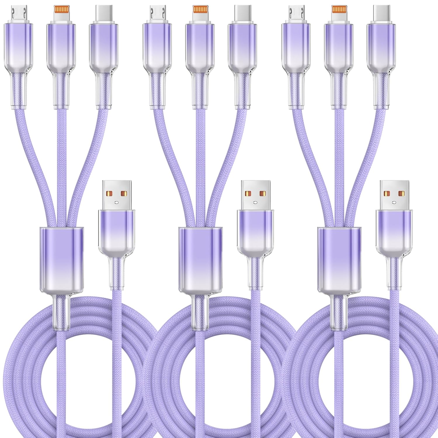 Multi Charging Cable,(2Pack 4FT) 3 in 1 Charging Cable for Multiple Devices, Nylon Braided Universal Charger Phone Charger Cord with Type-C,Micro USB,IP Port for iPhone16/15 Series/Phone&Pad