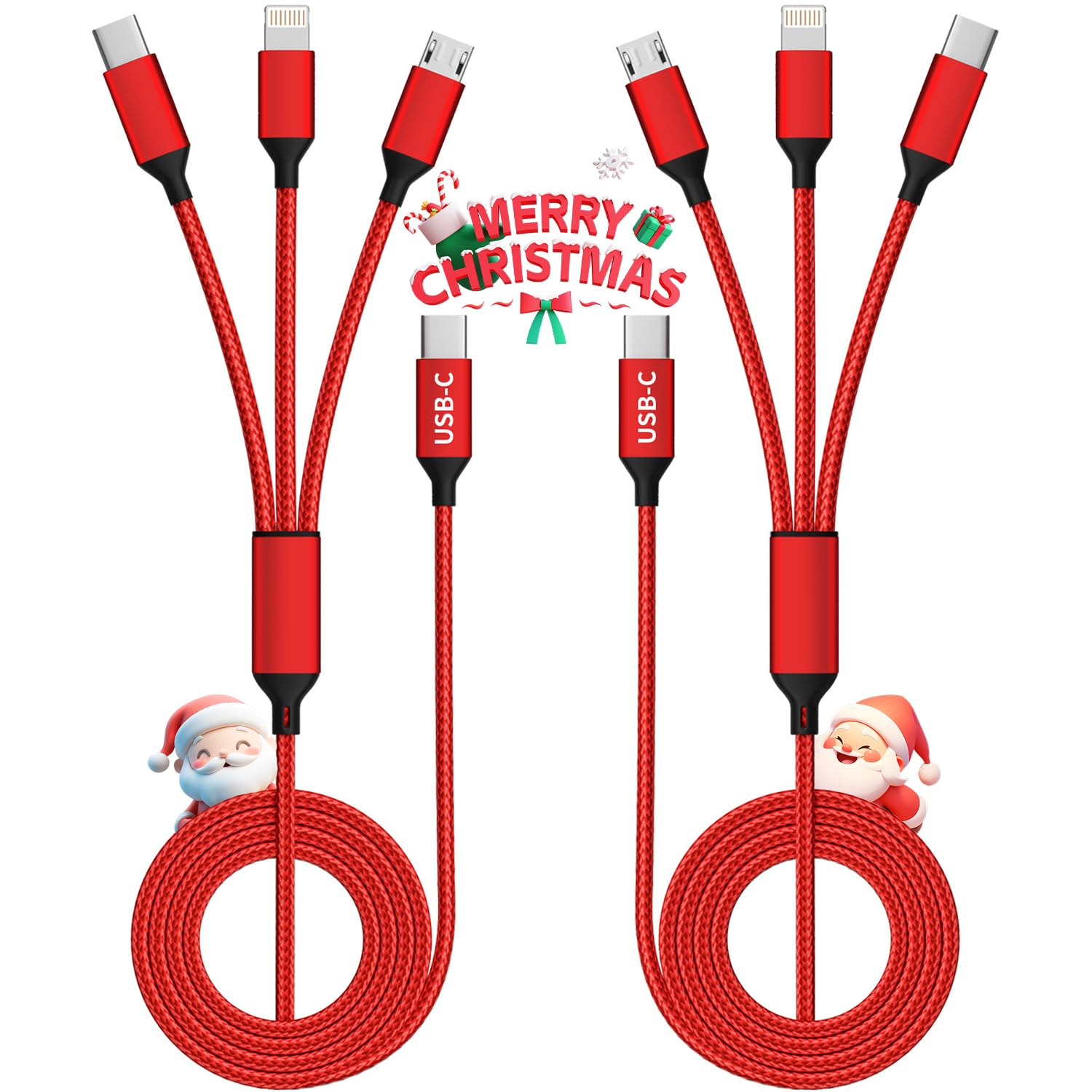 Multi Charging Cable,(2Pack 4FT) 3 in 1 Charging Cable for Multiple Devices, Nylon Braided Universal Charger Phone Charger Cord with Type-C,Micro USB,IP Port for iPhone16/15 Series/Phone&Pad