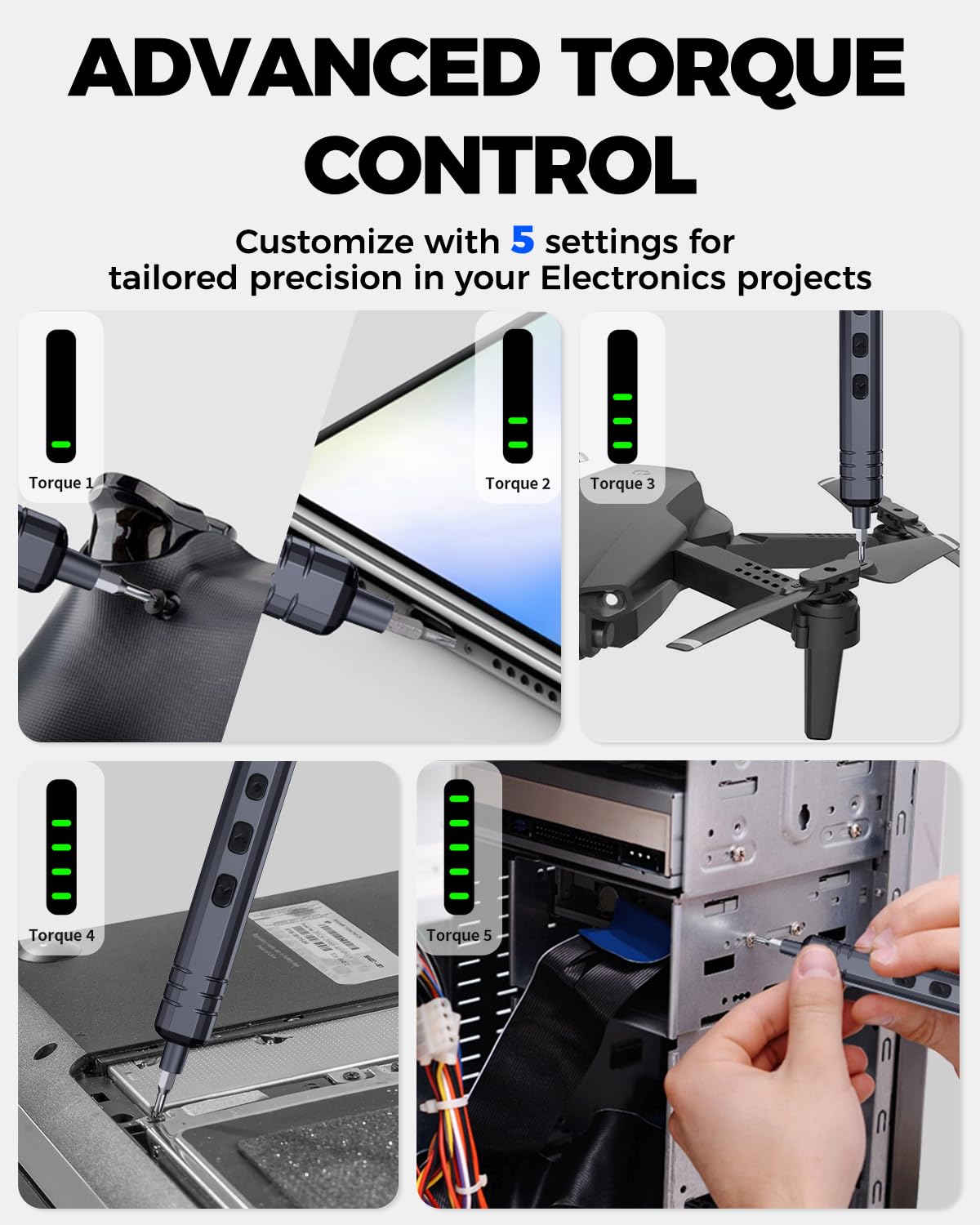 HDRGK Mini Electric Screwdriver Set 140-IN-1: Small Electric Screwdriver Cordless - 120 Precision Bits, 5 Torque Settings, LED Light, Magnetic Power Screwdriver Repair Tool Kit for PC RC Electronics