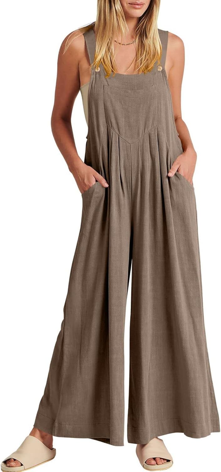 Jumpsuits for Women Long Bib Pants Wide Leg Jumpsuits Baggy Casual Rompers Onesies Sleeveless Jumpsuit With Pockets