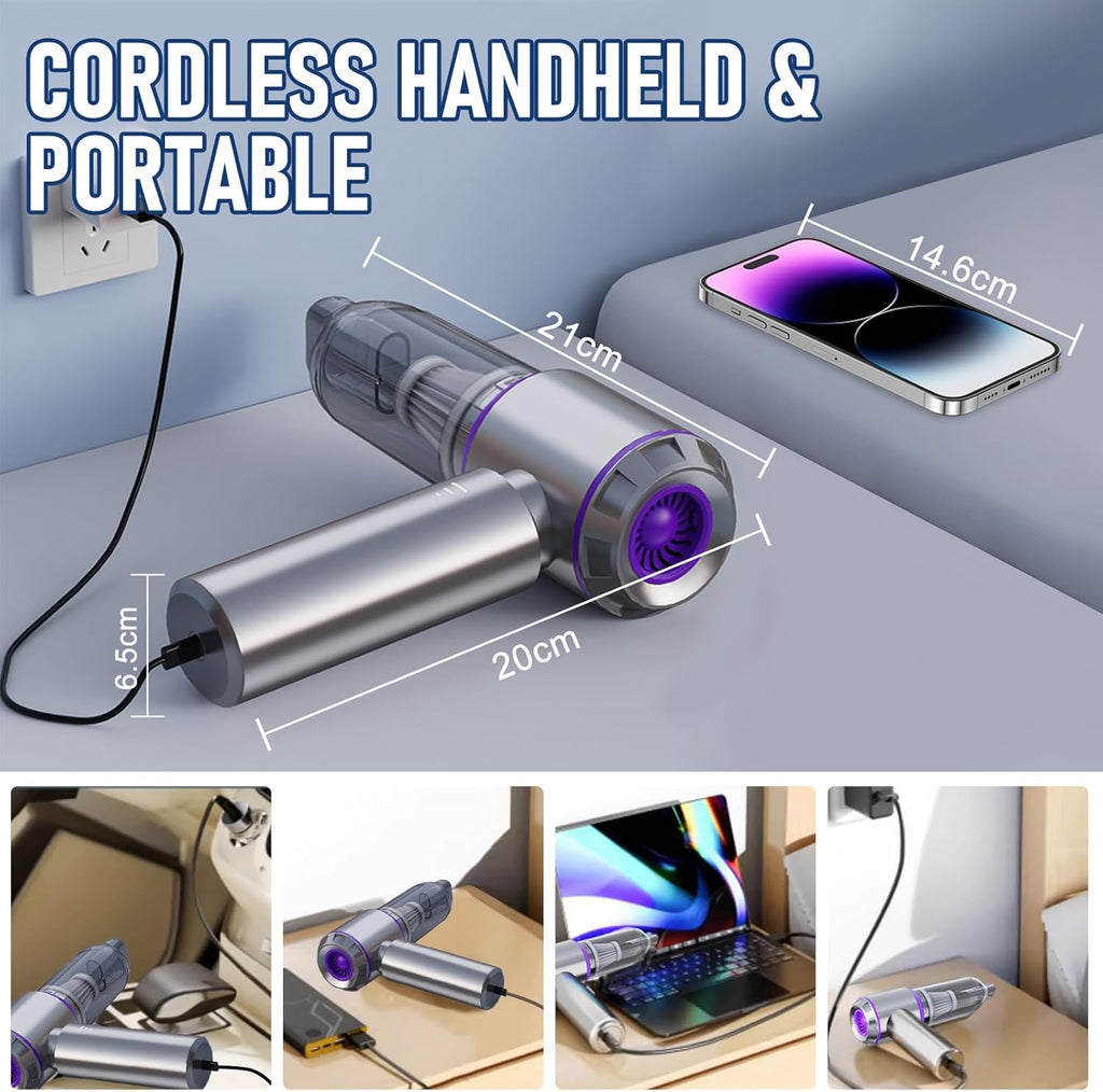 HDRGK Car Vacuum Portable Cordless 20000PA High Power 4-in-1 Compressed Air Duster & Air Blower & Pump Hand Held Vacuum with Brushless Motor for Car, Home, Office,Camping Ideal Gifts for Men & Women
