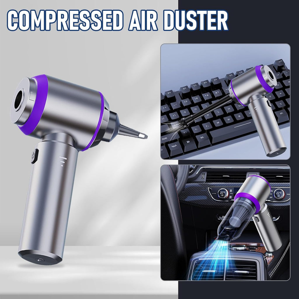 HDRGK Car Vacuum Portable Cordless 20000PA High Power 4-in-1 Compressed Air Duster & Air Blower & Pump Hand Held Vacuum with Brushless Motor for Car, Home, Office,Camping Ideal Gifts for Men & Women