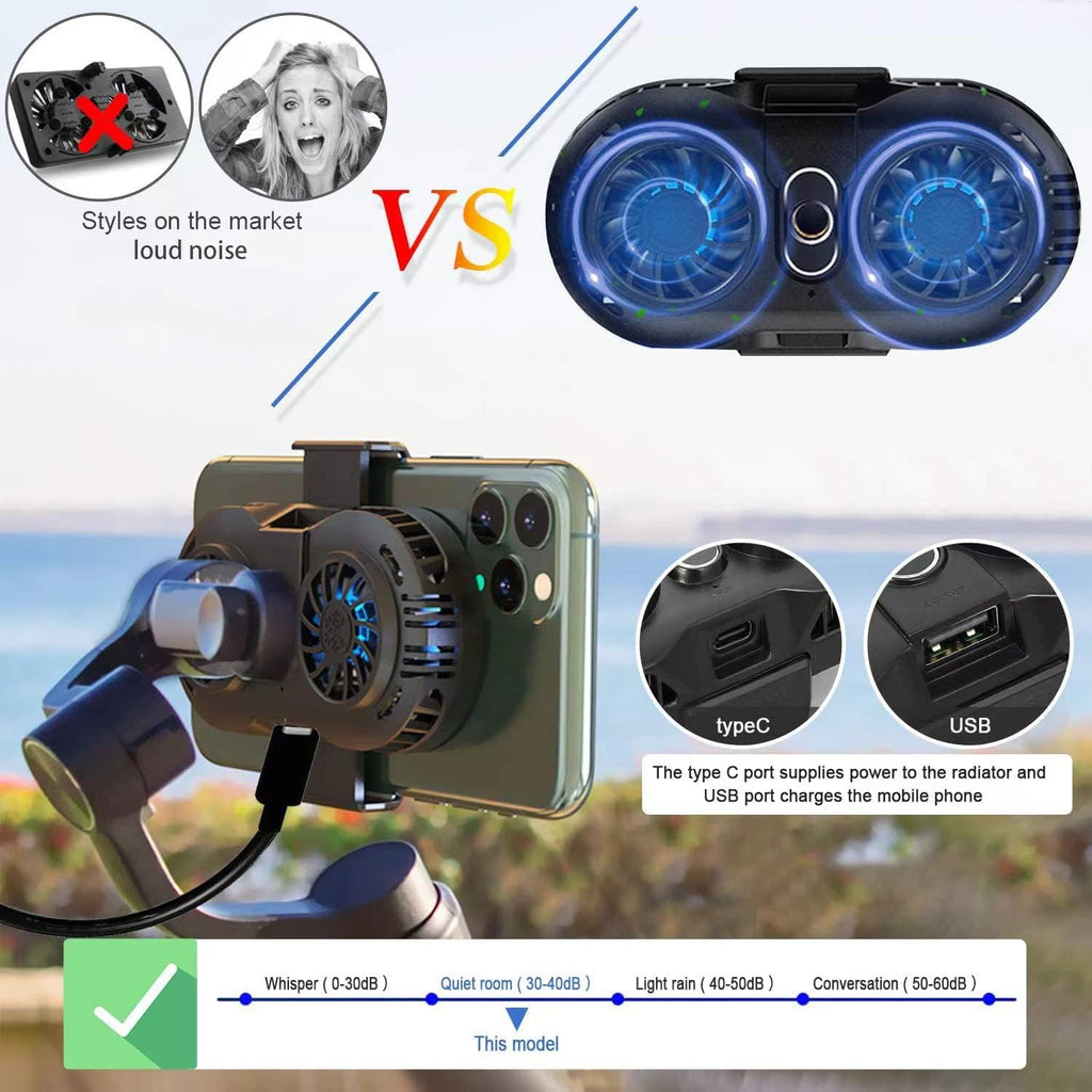 HDRGK Phone Cooler, Cellphone Radiator with Dual Semi-Conductor Cooling Chip, Mobile Phones with a Width of 6 to 8 cm for Tiktok Live Streaming, Outdoor Vlog, Mobile Gaming.