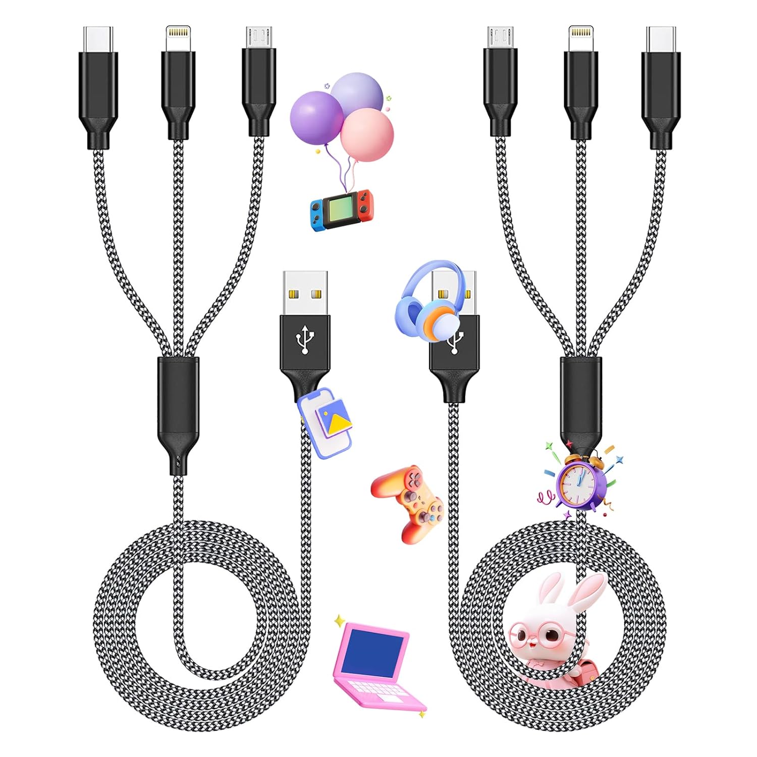 Multi Charging Cable,(2Pack 4FT) 3 in 1 Charging Cable for Multiple Devices, Nylon Braided Universal Charger Phone Charger Cord with Type-C,Micro USB,IP Port for iPhone16/15 Series/Phone&Pad