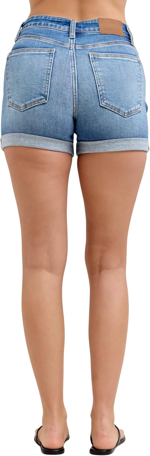 Mid Rise Cuffed Slim Denim Shorts