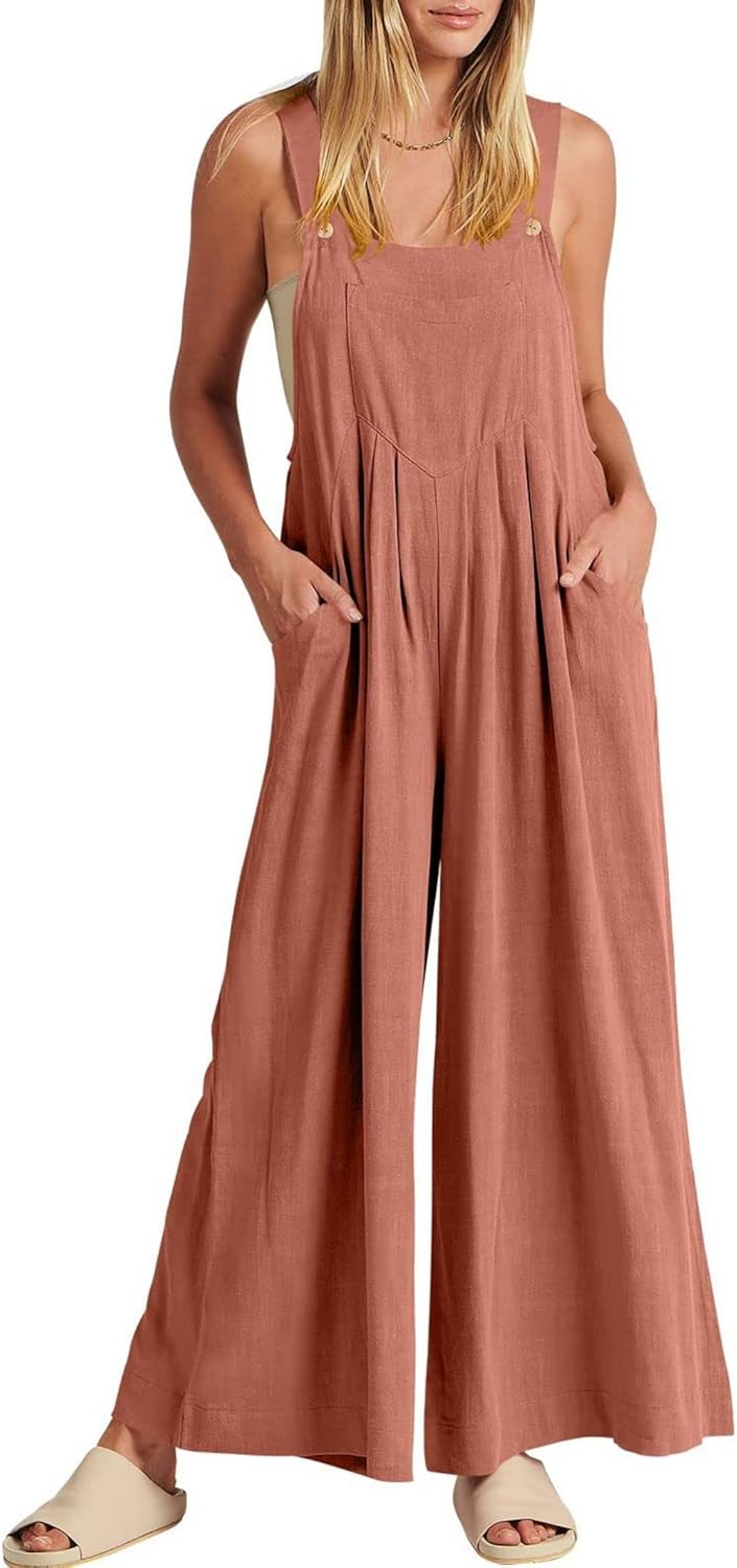 Jumpsuits for Women Long Bib Pants Wide Leg Jumpsuits Baggy Casual Rompers Onesies Sleeveless Jumpsuit With Pockets