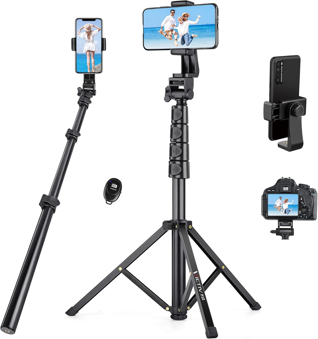 Phone Tripod, 67" Tall Tripod for iPhone with Flexible Gooseneck & Remote, Portable Aluminum Cellphone Stand for Selfies, Video Recording,Travel, Compatible with iPhone Android
