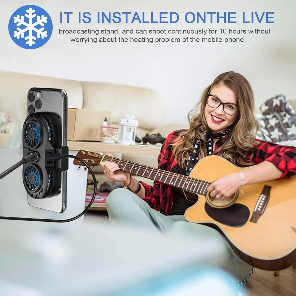 HDRGK Phone Cooler, Cellphone Radiator with Dual Semi-Conductor Cooling Chip, Mobile Phones with a Width of 6 to 8 cm for Tiktok Live Streaming, Outdoor Vlog, Mobile Gaming.