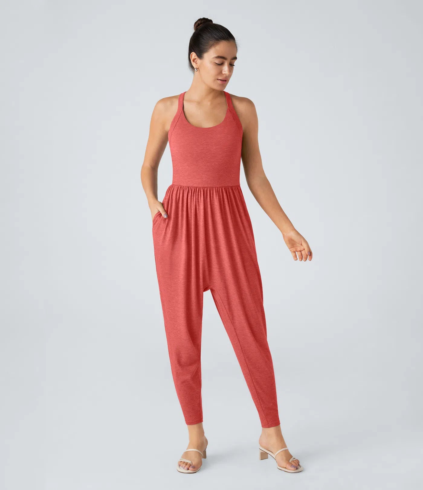 U Neck Harem Casual Jumpsuit with Pockets-Easy Peezy Edition DD-F Cups
