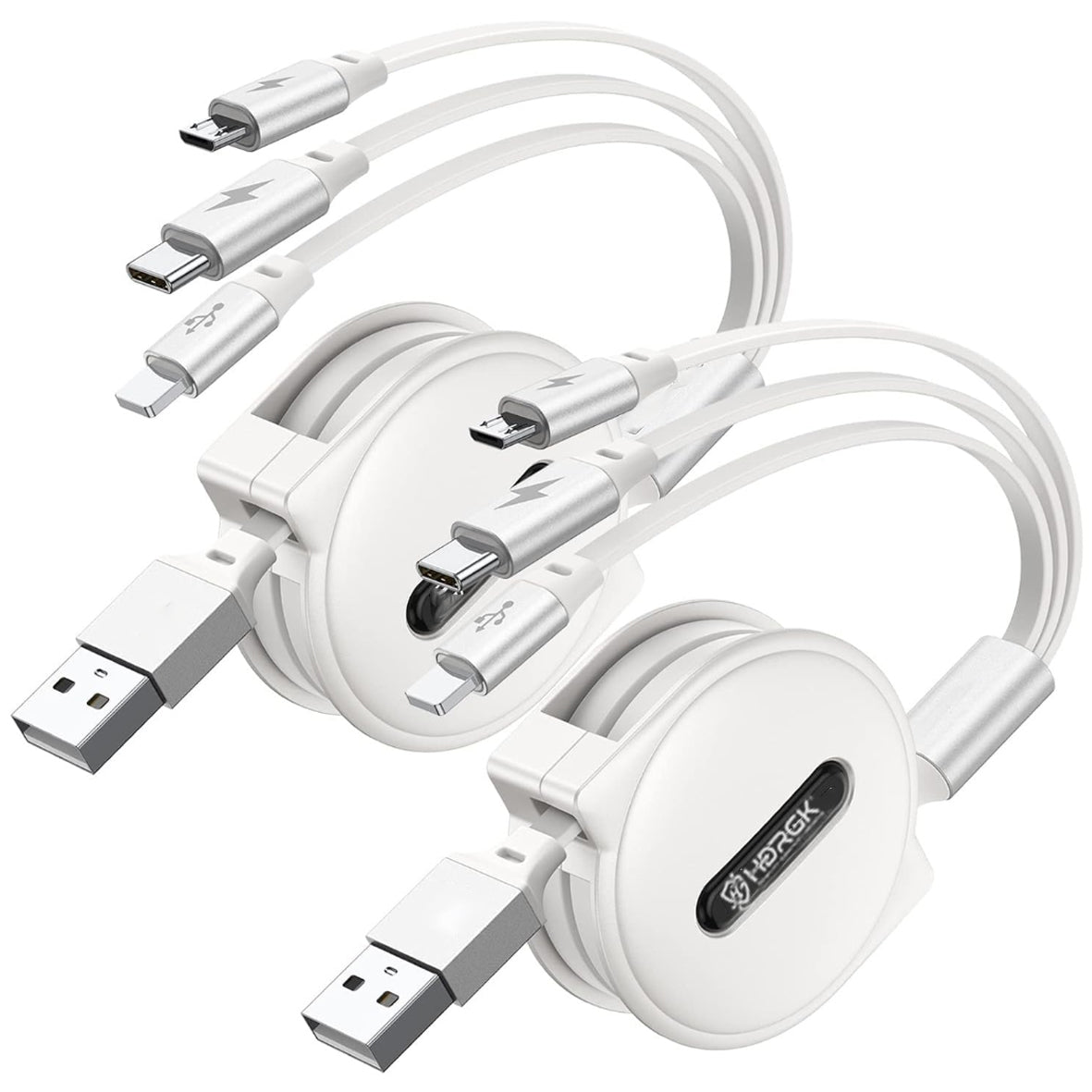 HDRGK 100W Multi Charging Cable, 6-in-1 Retractable USB C/A Cable, 5A Fast Charger Cord for Multiple Devices with Type C/L/Micro Ports for Phone 17 16 15 14 Pro Max, S24/S23, MBook, Pad (4.3ft)