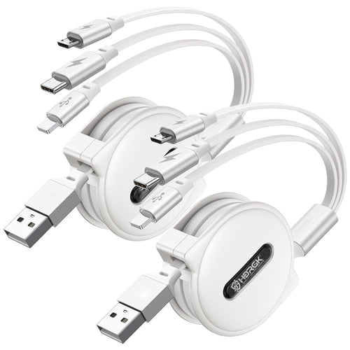 HDRGK 100W Multi Charging Cable, 6-in-1 Retractable USB C/A Cable, 5A Fast Charger Cord for Multiple Devices with Type C/L/Micro Ports for Phone 17 16 15 14 Pro Max, S24/S23, MBook, Pad (4.3ft)
