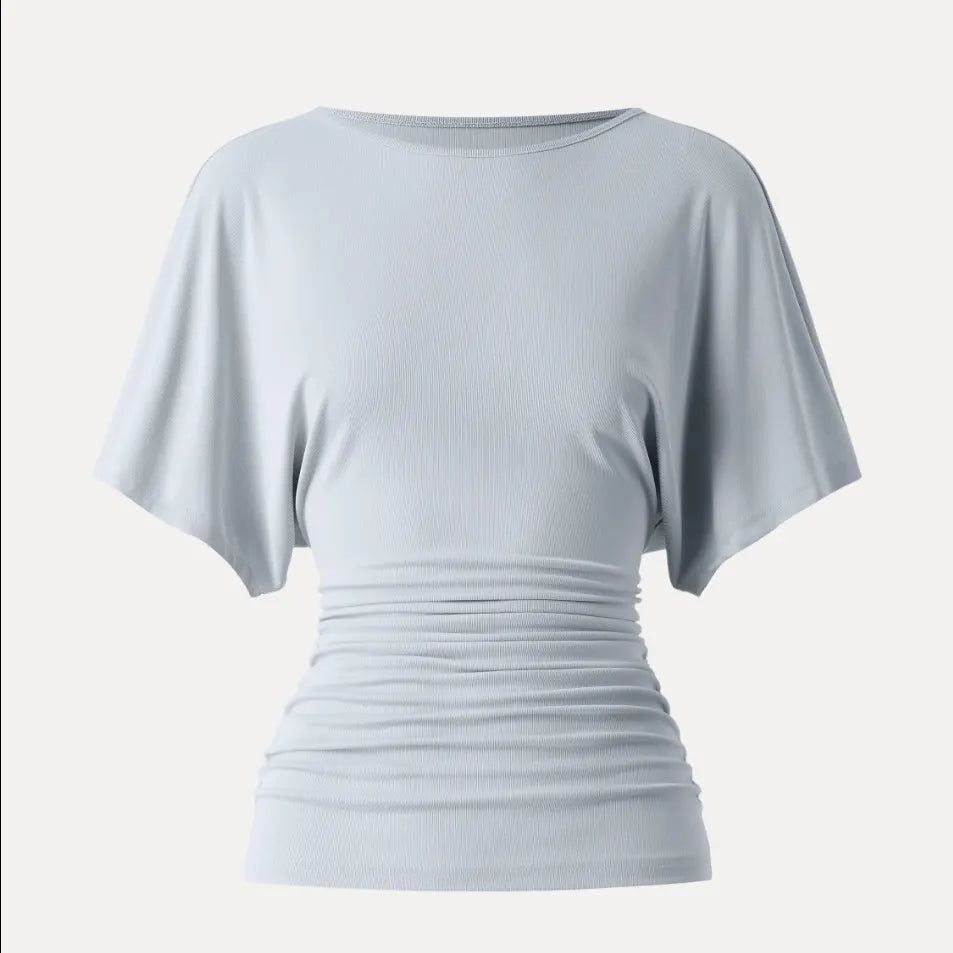 Effortless Boatneck Batwing Sleeve Side Ruched Top - Stylish & Comfortable Women's Fashion baju kelawar outfit Quiet Luxury Essential cute spring clothes women's summer tops summerwins