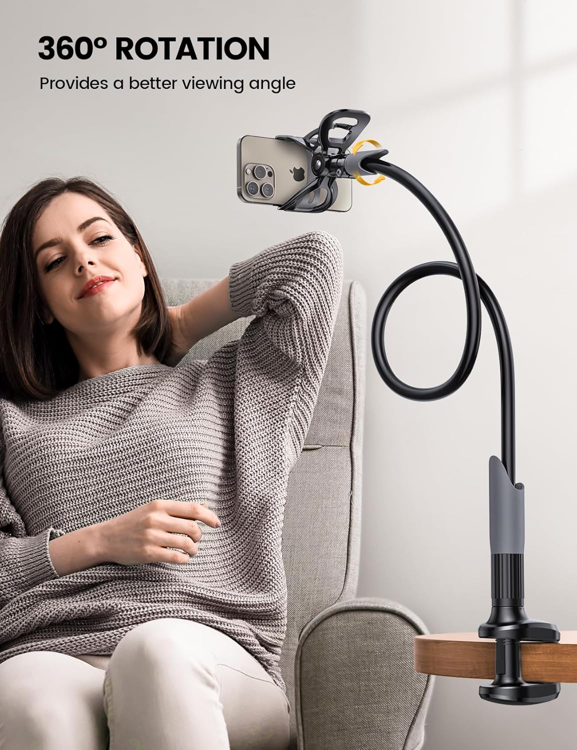 Lamicall Gooseneck Phone Holder for Bed - Cell Phone Mount Clamp Clip, Flexible Long Arm, Overhead Mount for Desk Headboard Bedside, Gifts for iPhone Air 17 Pro Max, 16 15 14 Pro Max and 4-7" Phone