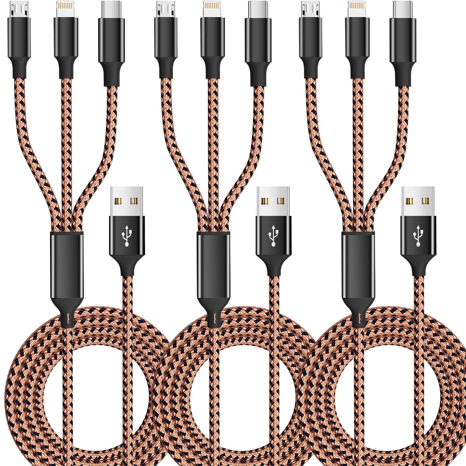 Multi Charging Cable,(2Pack 4FT) 3 in 1 Charging Cable for Multiple Devices, Nylon Braided Universal Charger Phone Charger Cord with Type-C,Micro USB,IP Port for iPhone16/15 Series/Phone&Pad