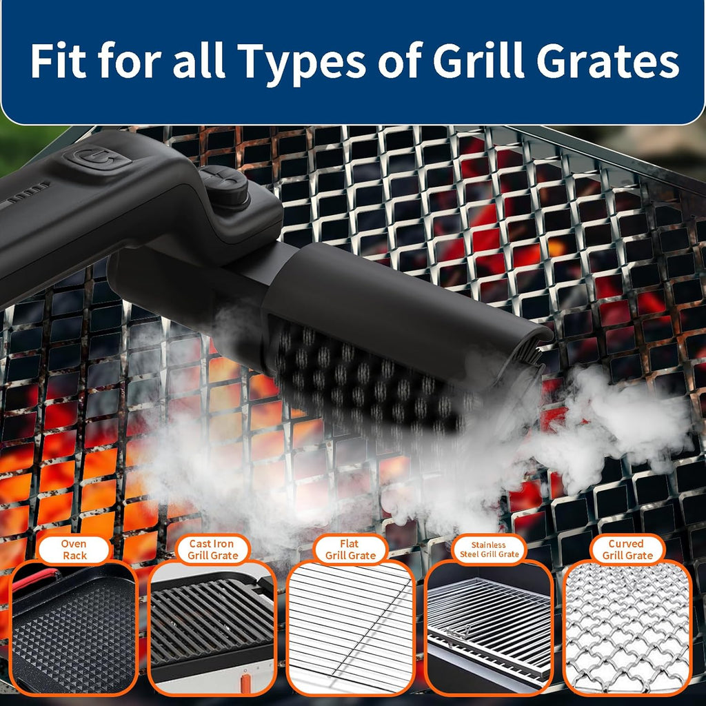 Electric Grill Brush Rechargeable, 3 Powerful Speed BBQ Grill Brush for Outdoor Grill, 180° Adjustable, Stainless Steel Rotary Brush Head, Automatic Grill Cleaning Brush for Camping Outdoor Grill