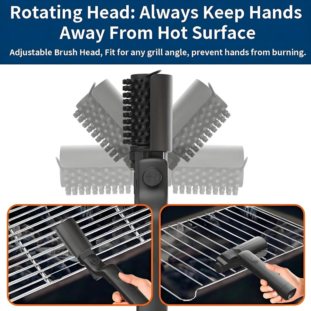Electric Grill Brush Rechargeable, 3 Powerful Speed BBQ Grill Brush for Outdoor Grill, 180° Adjustable, Stainless Steel Rotary Brush Head, Automatic Grill Cleaning Brush for Camping Outdoor Grill